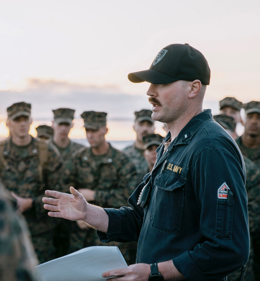 Service members in conversation